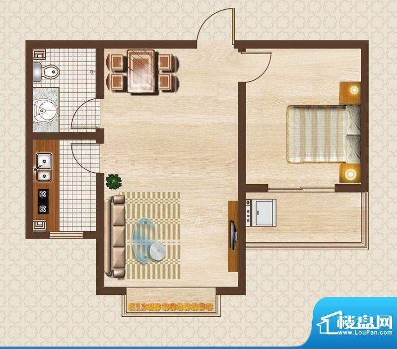 天洲沁园户型图2-08户型 1室2厅面积:63.26平米