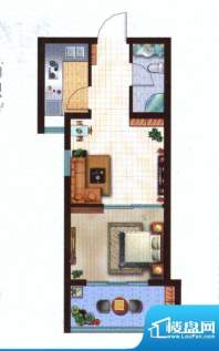 青橙时代户型图F户型 1室1厅1卫面积:48.02平米