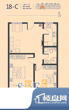 观澜国际户型图18-C户型 2室2厅面积:86.00平米