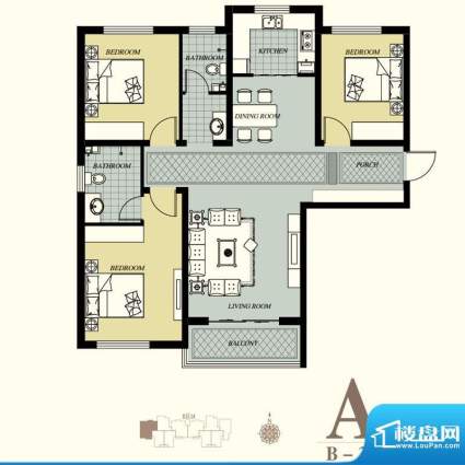 天洲视界城户型图B-3#A户型 3室面积:135.81平米