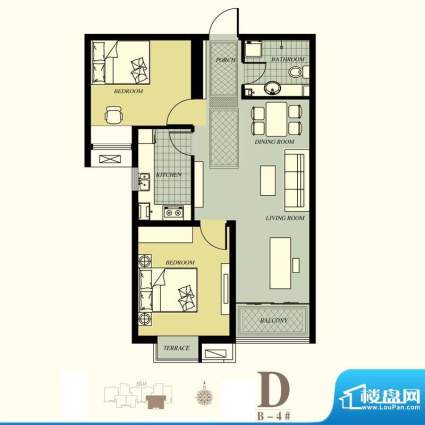 天洲视界城户型图B-4#D户型 3室面积:86.81平米