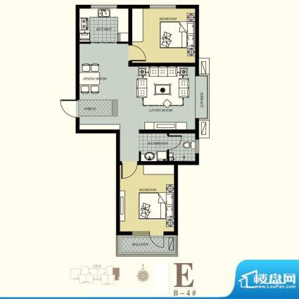 天洲视界城户型图B-4#E户型 2室面积:94.18平米