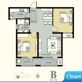 天洲视界城户型图D-7#B户型 2室面积:92.88平米