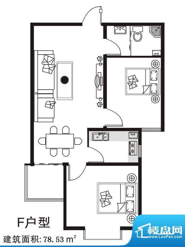 七金苑户型图F户型 2室1厅1卫1面积:78.53平米