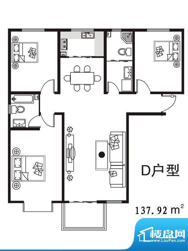 七金苑户型图D户型 3室2厅2卫1面积:137.92平米