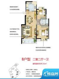 金泽儒家户型图B户型 2室2厅1卫面积:95.31平米