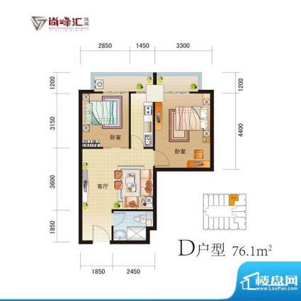 尚峰汇户型图户型D 2室1厅1卫1面积:76.10平米