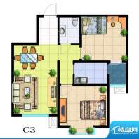 滨河悦秀户型图C3户型 2室2厅1面积:81.00平米