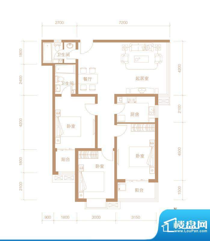 华林国际户型图A-02 户型 3室2面积:122.81平米