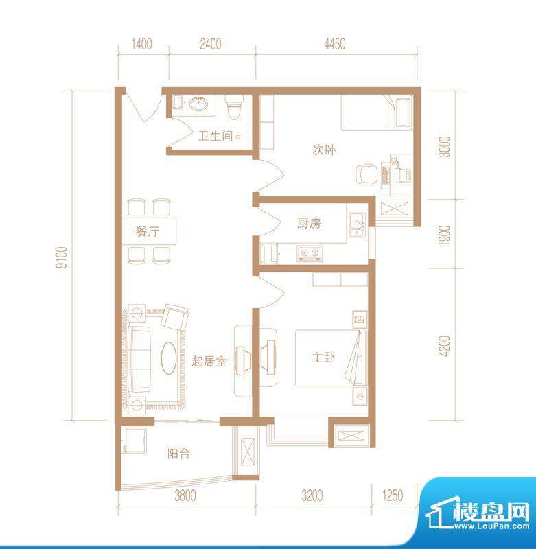 华林国际户型图D-02 户型 2室2面积:88.52平米