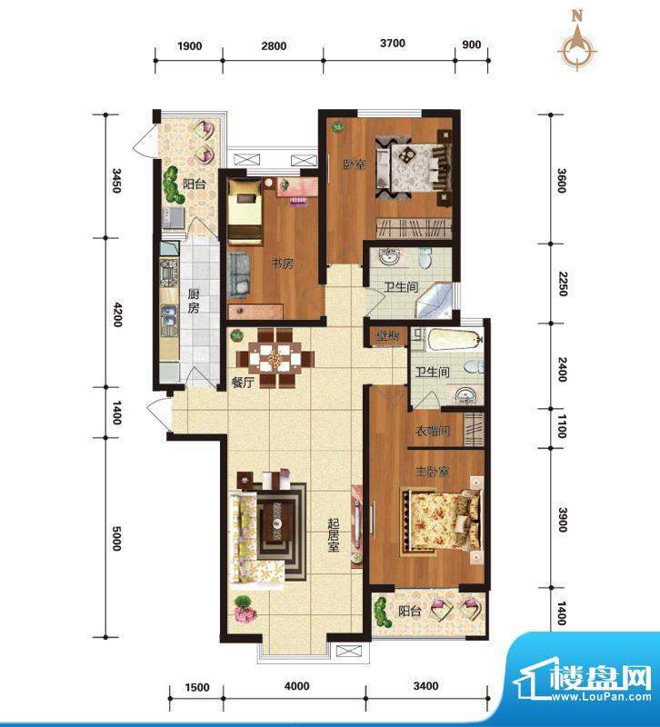 华林国际户型图C4尊逸时光户型面积:143.48平米