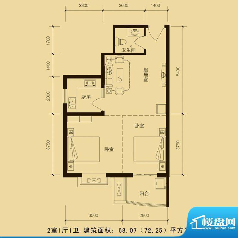 华林国际户型图2室1厅1厅68.07面积:68.07平米