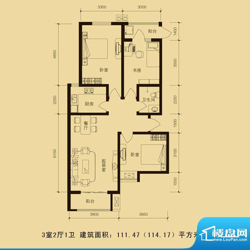 华林国际户型图3室2厅1卫111.4面积:111.47平米