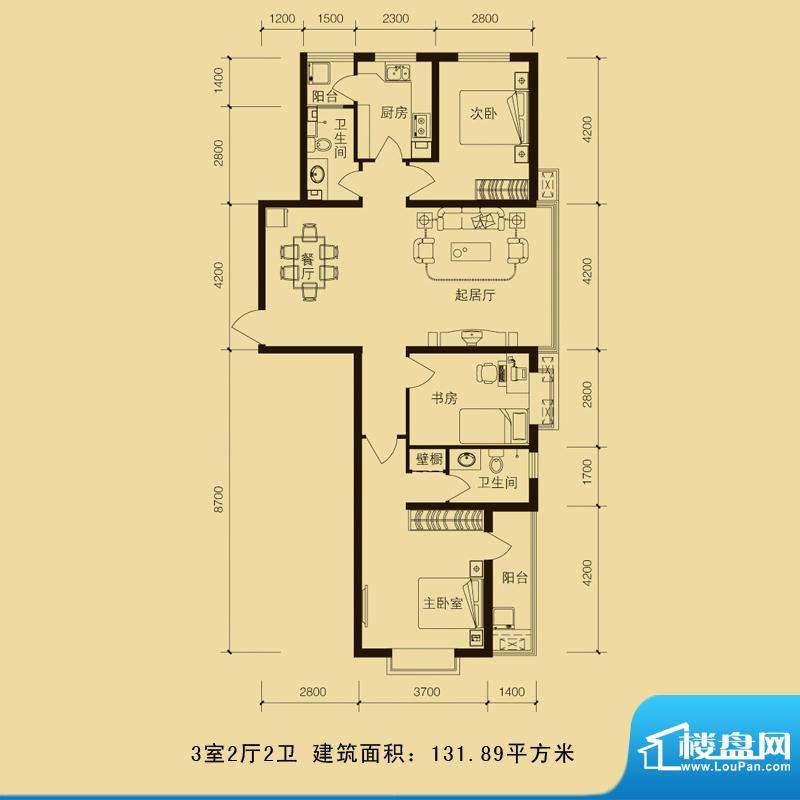 华林国际户型图3室2厅2卫131.8面积:131.89平米