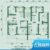 翡翠城户型图HC1户型 3室2厅1卫面积:89.38平米