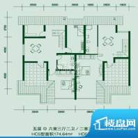 翡翠城户型图HC5户型复式 6室3面积:174.64平米
