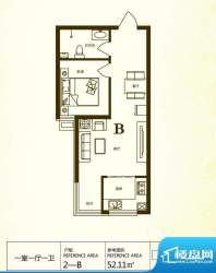 蓝山印象户型图蓝色情调/2#-B户面积:52.11平米