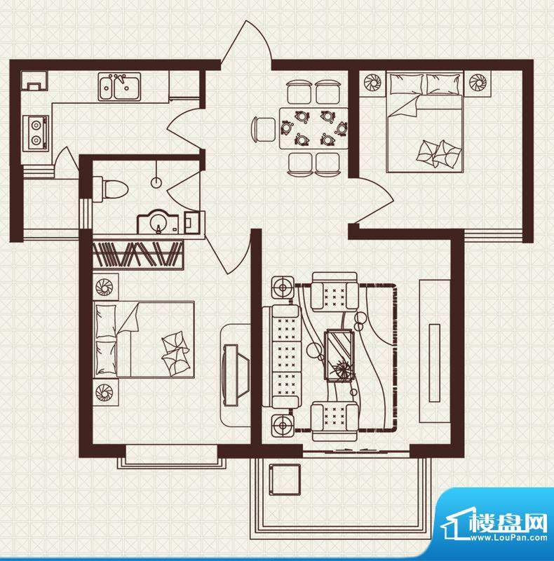 中山凯旋门户型图户型图 -A2 ’面积:91.73平米