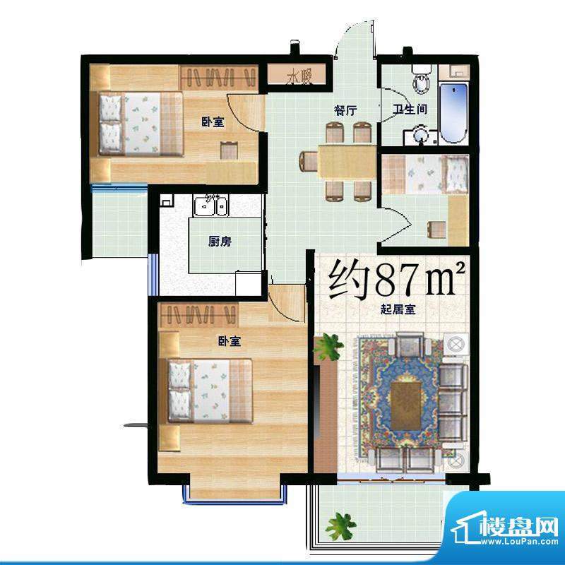 信通公寓户型图3室2厅1卫87㎡ 面积:87.00平米