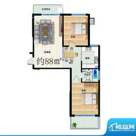 信通公寓户型图2室2厅1卫88㎡ 面积:88.00平米