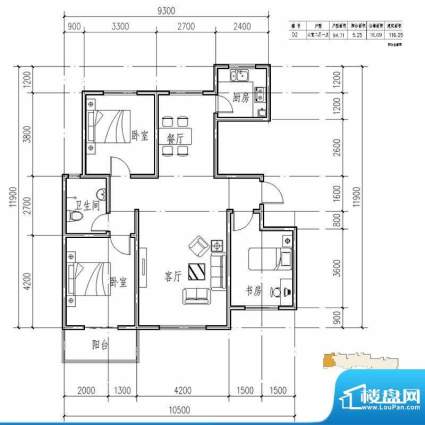 天铭怡港户型图D2户型3室2厅面积:116.05平米