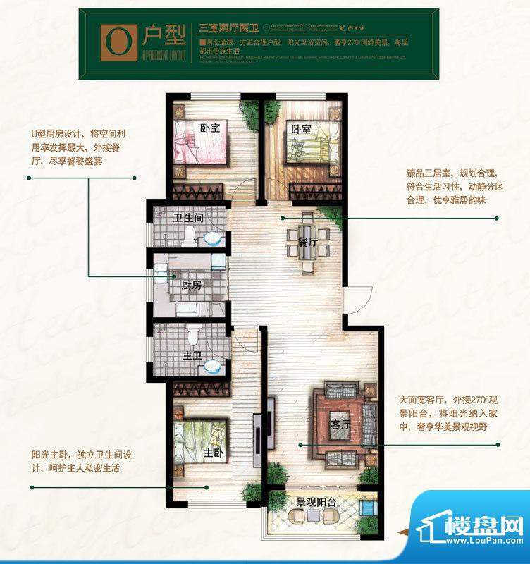 奥北公元户型图O户型 3室2厅2卫面积:127.61平米