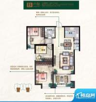 奥北公元户型图B户型 3室2厅1卫面积:113.00平米