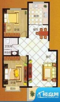 千禧银杏苑户型图8#3#B户型 2室面积:89.77平米