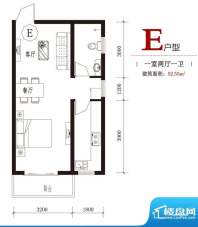 国风户型图7#E户型 1室2厅1卫1面积:52.55平米