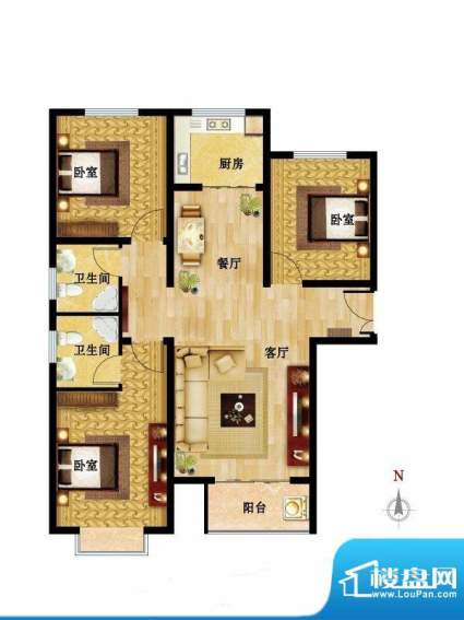 国风户型图02户型 3室2厅2卫1厨面积:120.80平米