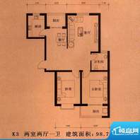 新大院户型图K3户型 2室2厅1卫面积:98.76平米