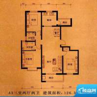 新大院户型图A3户型 3室2厅2卫面积:126.36平米