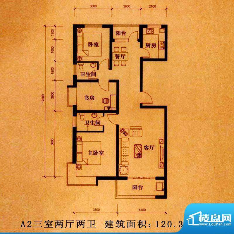 新大院户型图A2户型 3室2厅2卫面积:120.33平米