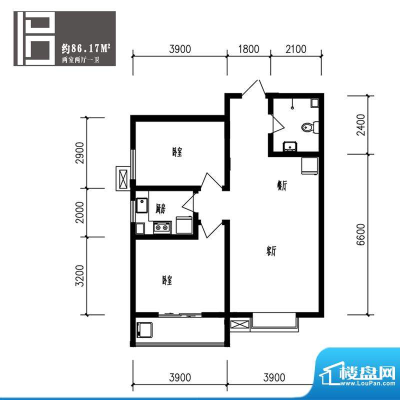 竹境户型图B户型2室2厅1卫1厨面积:86.17平米