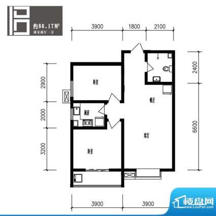 竹境户型图B户型2室2厅1卫1厨面积:86.17平米