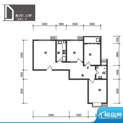 竹境户型图D户型 3室2厅1卫1厨面积:107.11平米