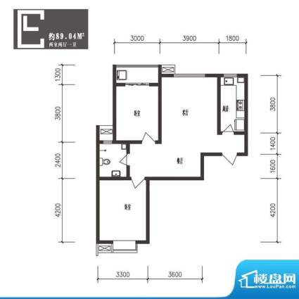 竹境户型图E户型2室2厅1卫1厨面积:89.04平米