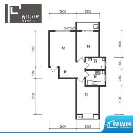 竹境户型图F户型2室2厅1卫1厨面积:87.48平米
