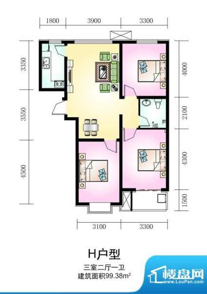 新谊家园户型图H户型 3室2厅1卫面积:99.38平米