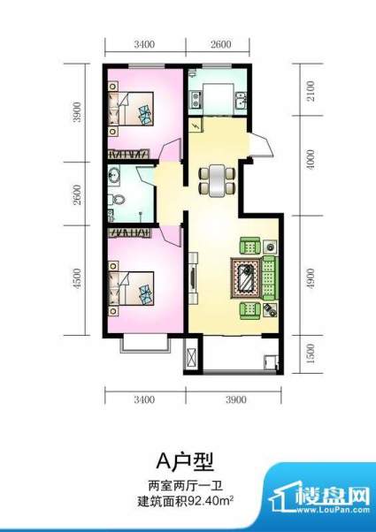 新谊家园户型图A户型 2室2厅1卫面积:92.40平米
