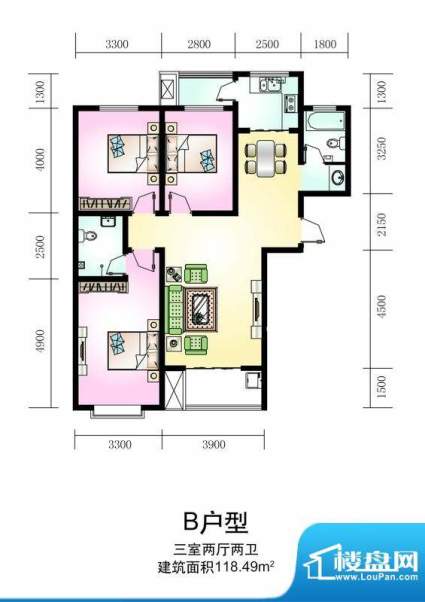 新谊家园户型图B户型 3室2厅2卫面积:118.49平米