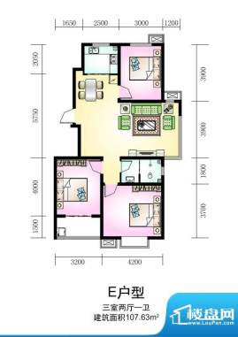 新谊家园户型图E户型 3室2厅1卫面积:107.63平米