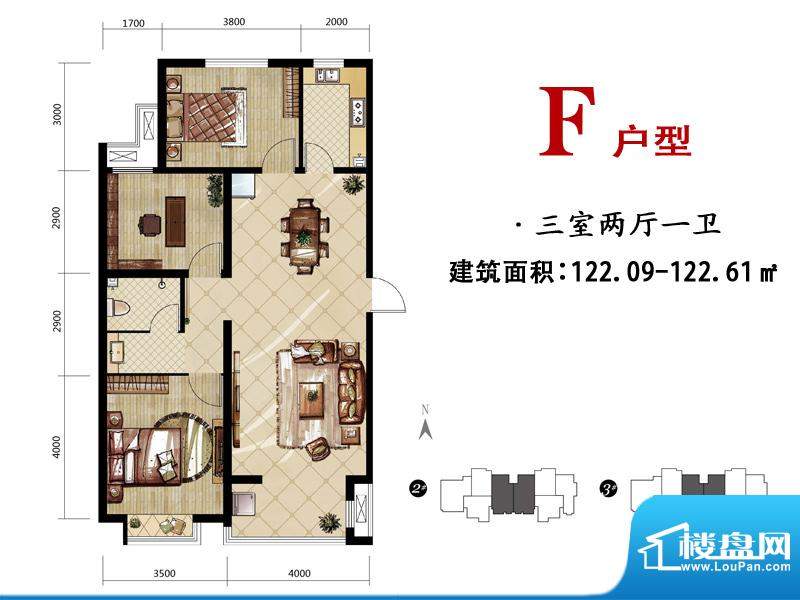 燕都紫庭户型图F户型 3室2厅1卫面积:122.61平米