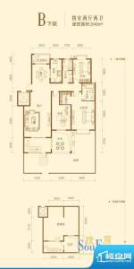 北城国际户型图B下跃 4室2厅2卫面积:240.00平米