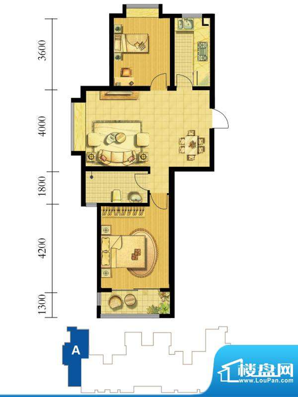 鸿海佳园户型图2#A户型 2室2厅面积:89.00平米