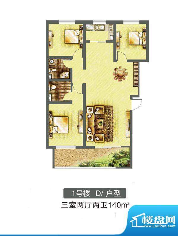 东焦民巷户型图1号楼-D户型 3室面积:140.00平米