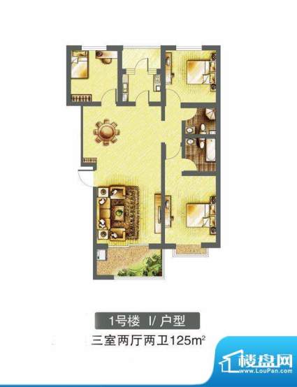 东焦民巷户型图1号楼-I户型 3室面积:125.00平米