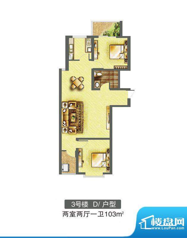东焦民巷户型图3号楼-D户型 2室面积:103.00平米