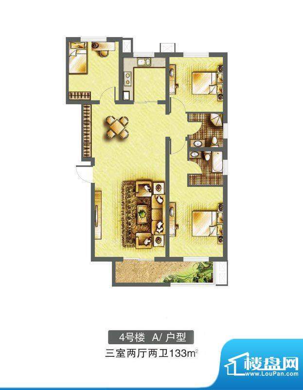 东焦民巷户型图4号楼-A户型 3室面积:133.00平米
