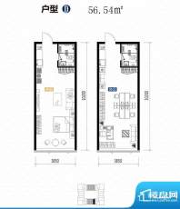 城市中坚户型图D户型 1室1厅1卫面积:56.54平米